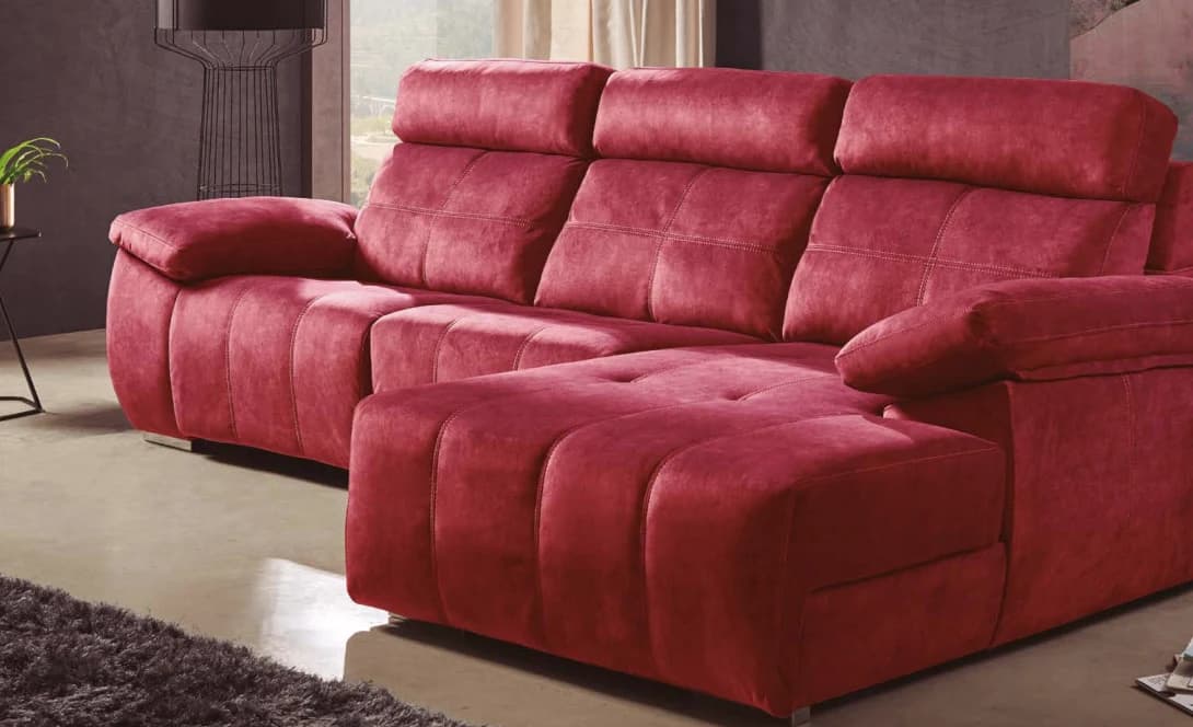 Rood gestoffeerde relaxbank met chaise longue
